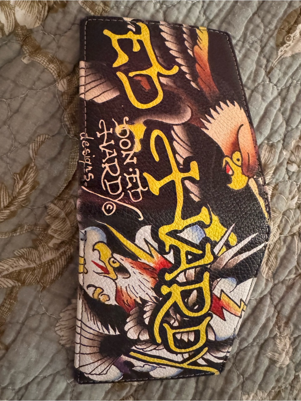 Ed Hardy Black & Yellow Eagle Graphic Wallet
